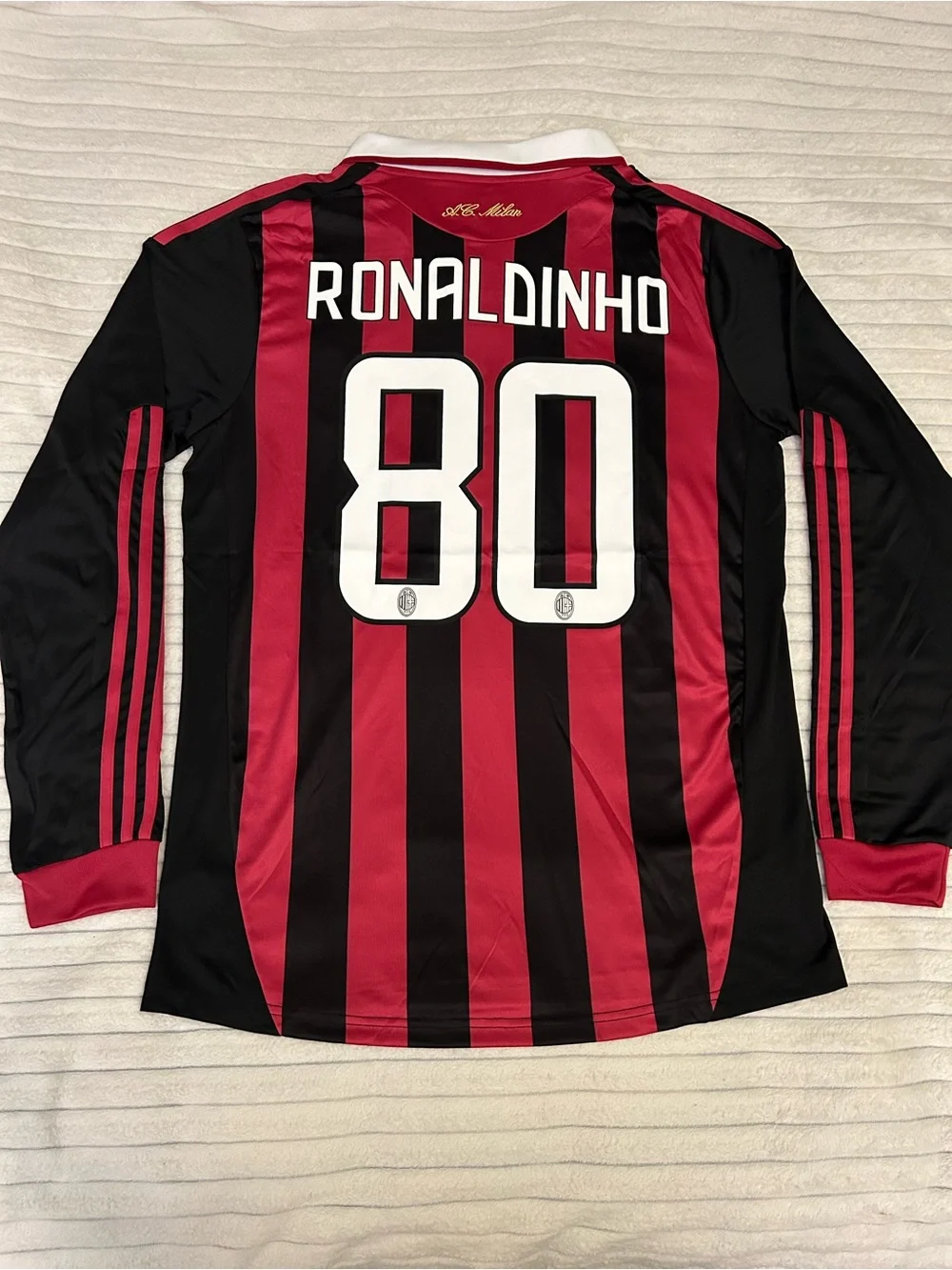 adidas Men’s Long Sleeve Ronaldinho 80 AC Milan Red and Black Jersey
